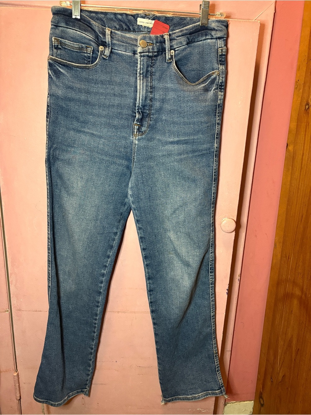 Good American Blue High-Rise Raw Hem Jeans